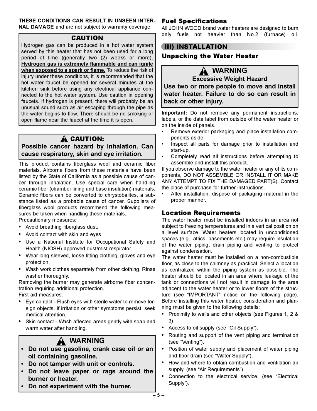 GSW JWF657, JWF507 manual III Installation 