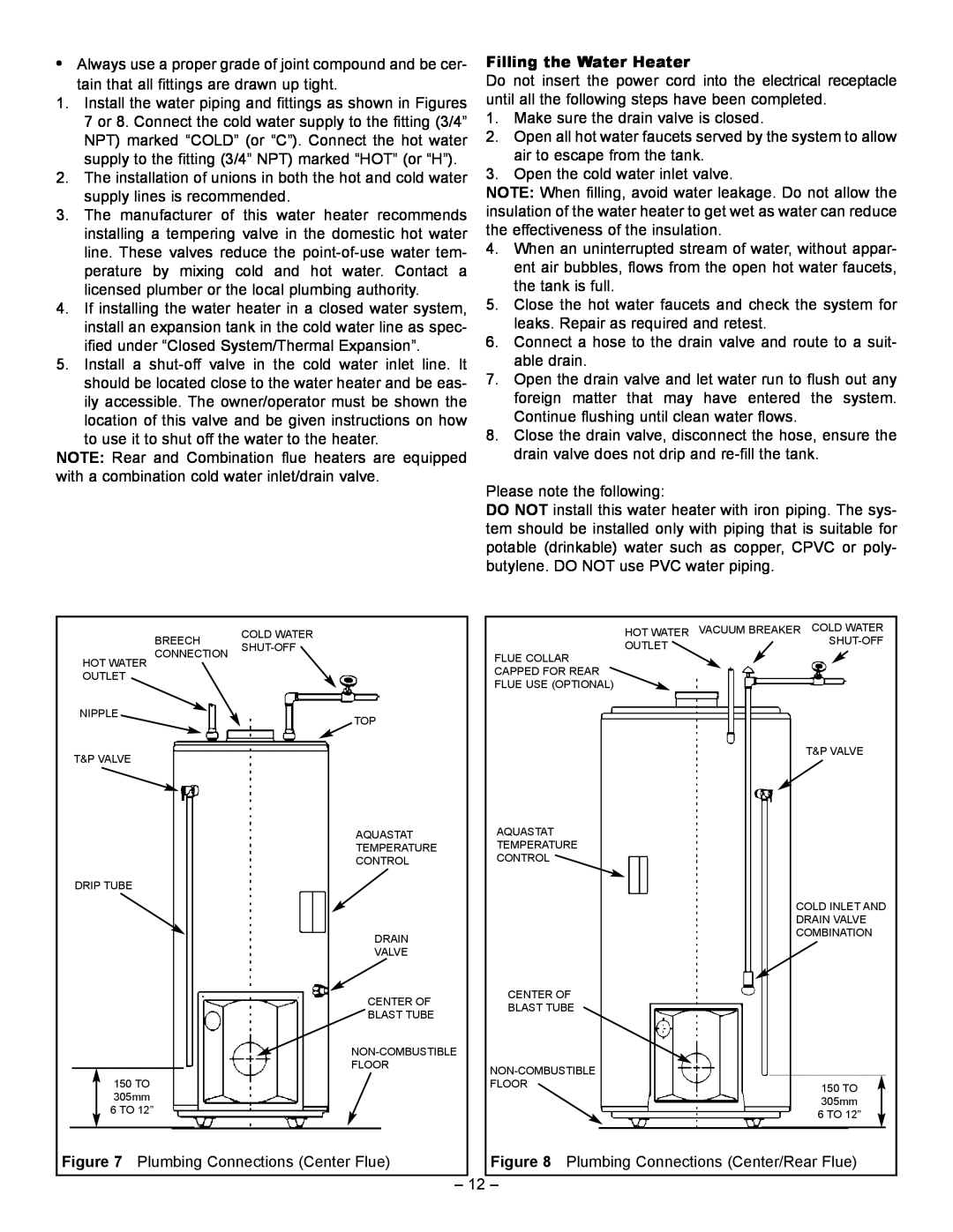 GSW JWF507, JWF657 manual Filling the Water Heater 