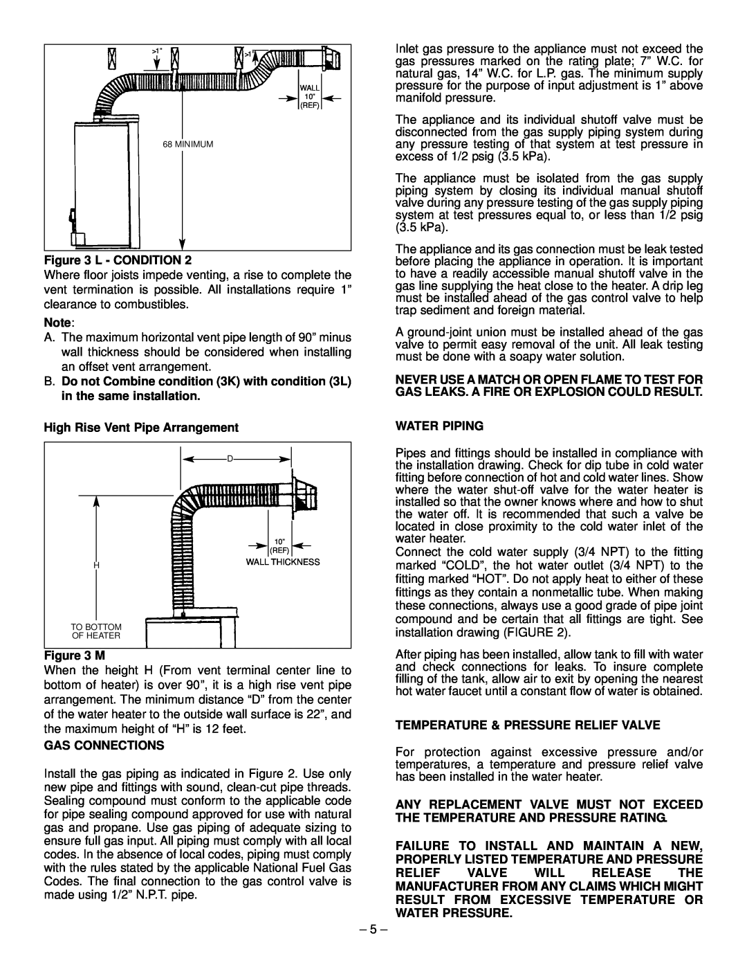 GSW PART NO.70999 REV.G (03-12) L - Condition, High Rise Vent Pipe Arrangement, Water Piping, M, Gas Connections 