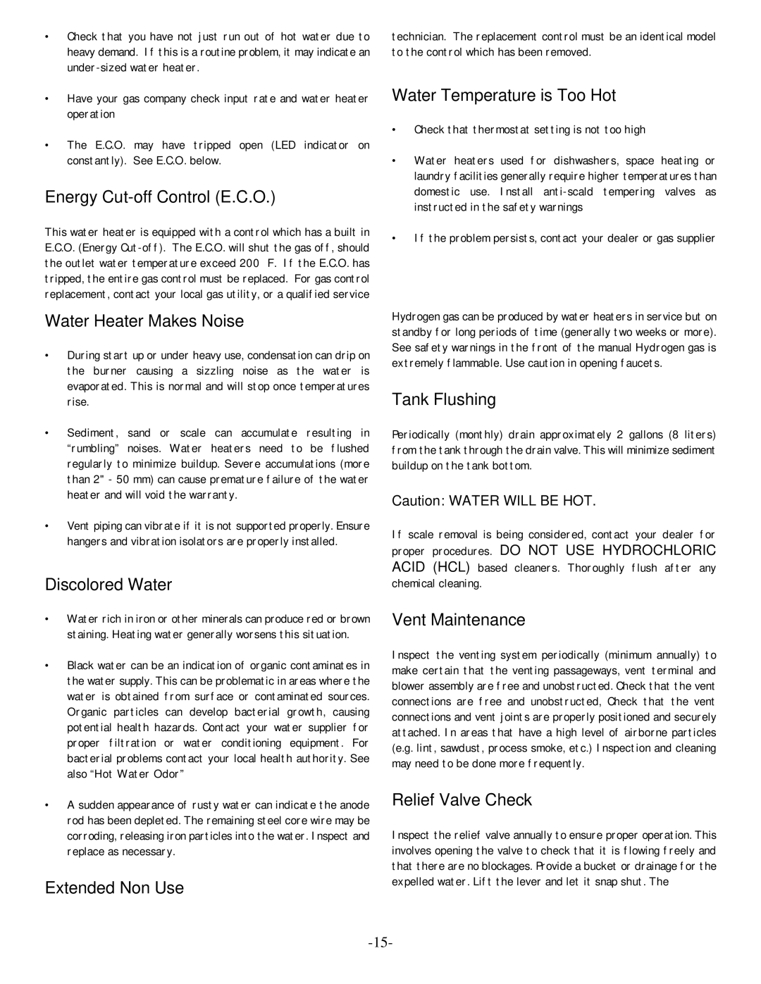 GSW POWER VENTED GAS FIRED WATER HEATER Energy Cut-off Control E.C.O, Water Heater Makes Noise, Discolored Water 