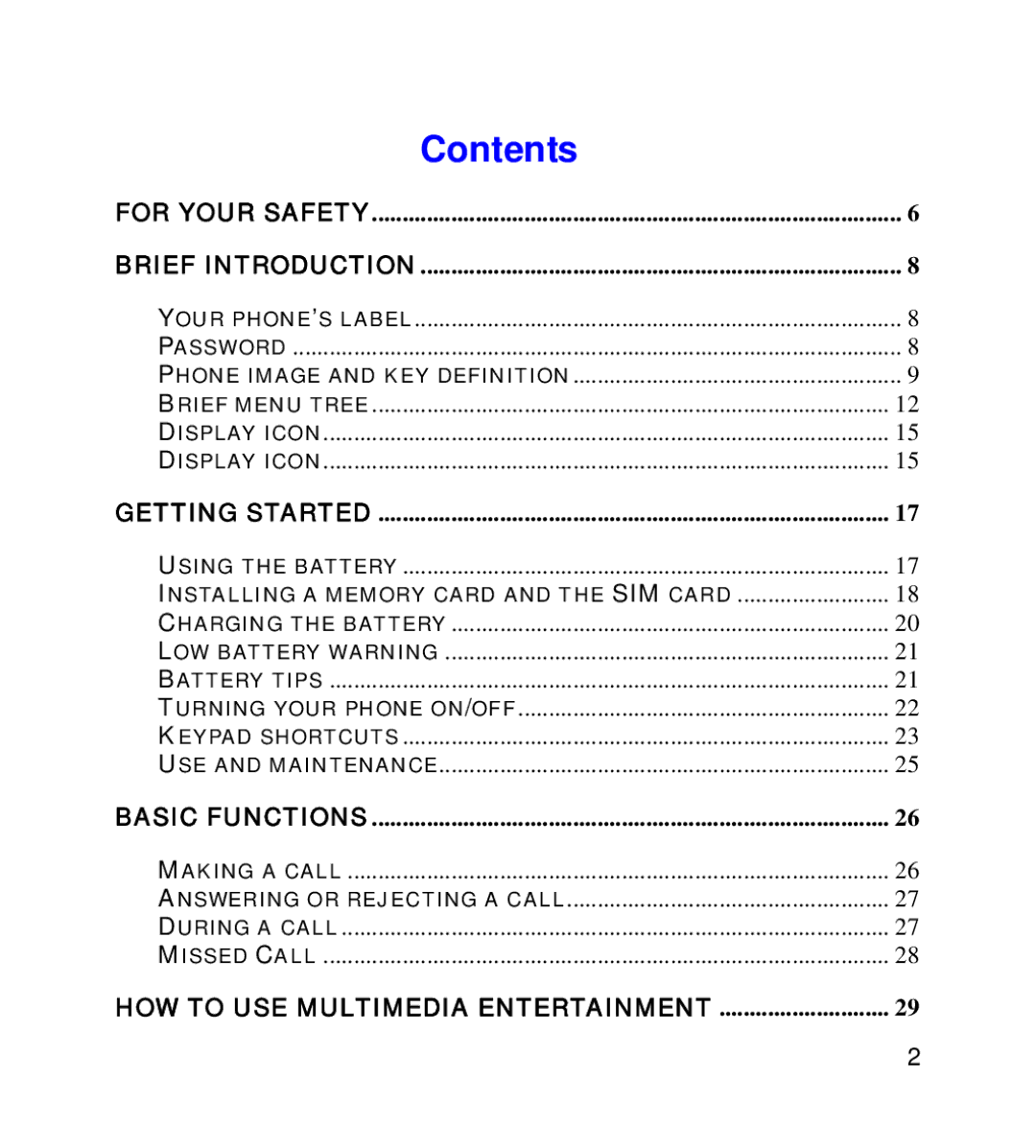 GT Mobile I801 manual Contents 