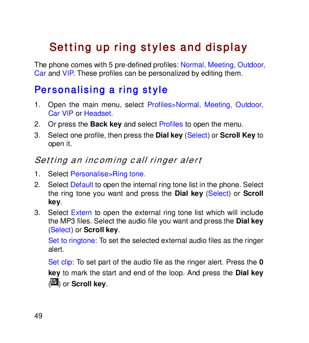 GT Mobile I801 manual Setting up ring styles and display, Personalising a ring style, Setting an incoming call ringer alert 