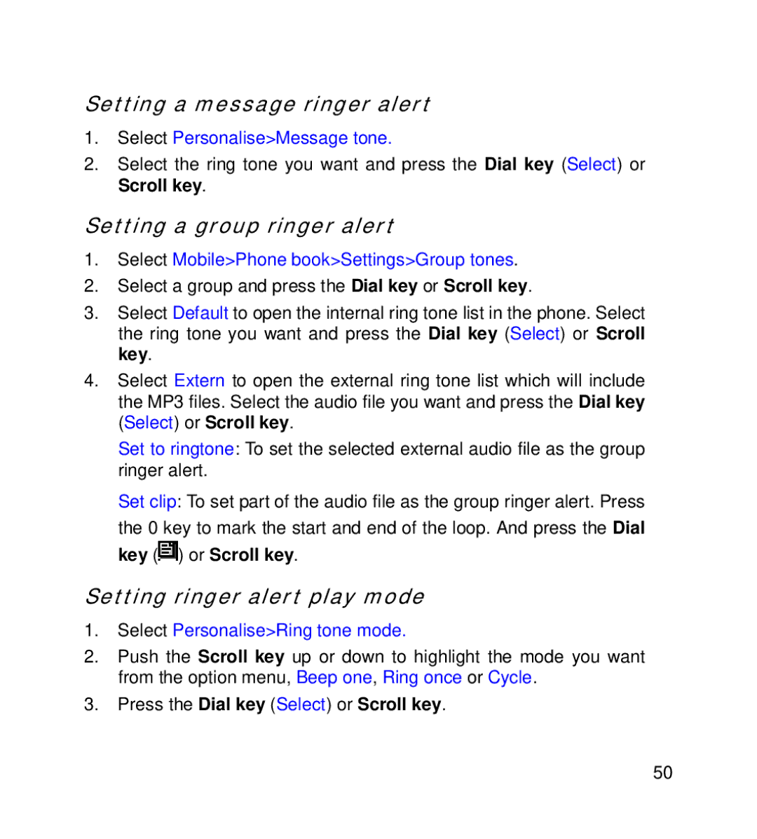 GT Mobile I801 manual Setting a message ringer alert, Setting a group ringer alert, Setting ringer alert play mode 