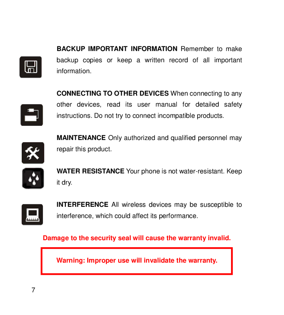 GT Mobile I801 manual Damage to the security seal will cause the warranty invalid 