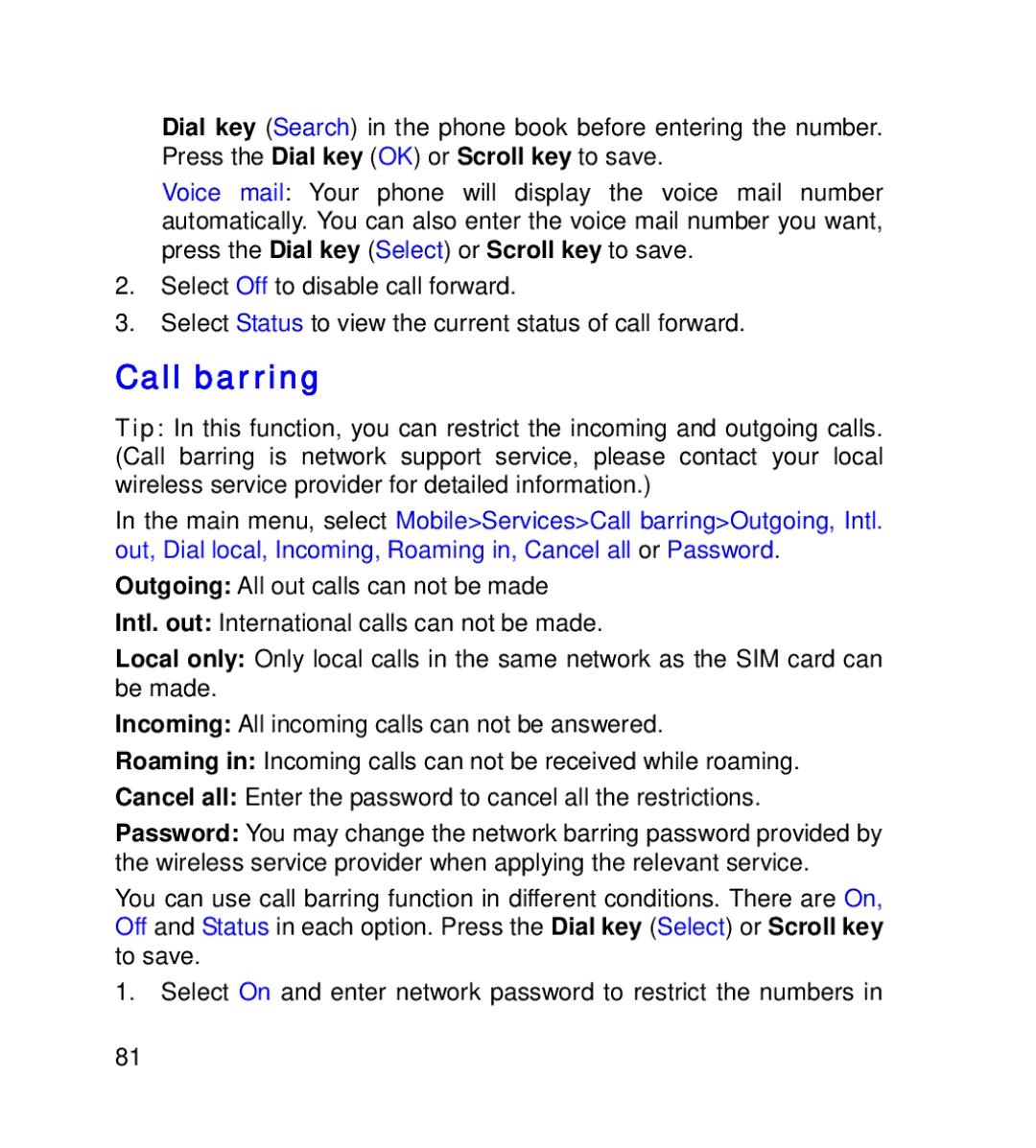 GT Mobile I801 manual Call barring 