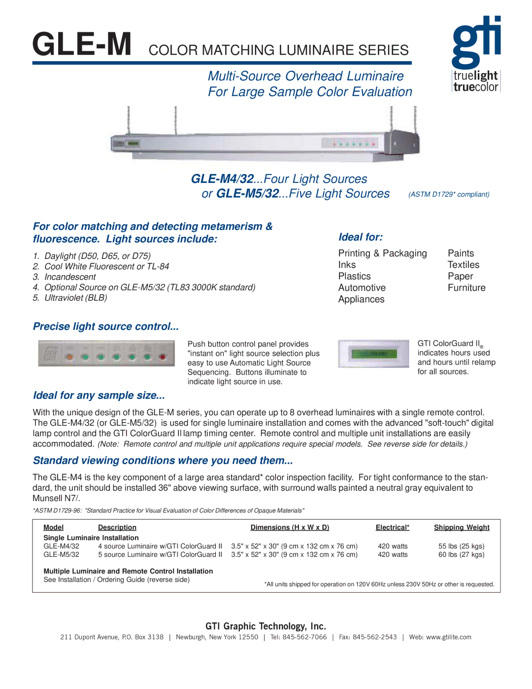 GTI GLE-M4/32, GLE-M5/32 dimensions Precise light source control, Ideal for any sample size 