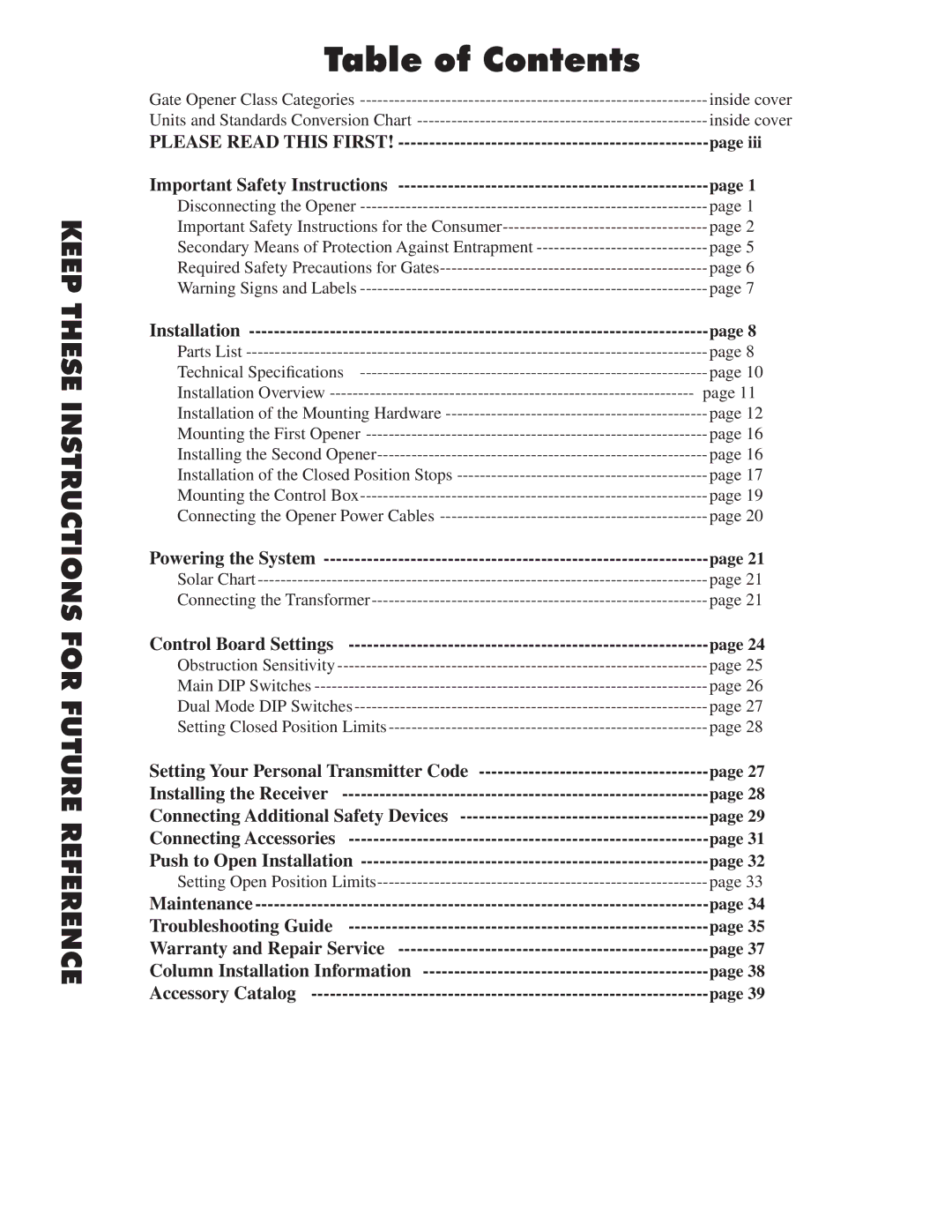 GTO 2502, 2550 installation manual Table of Contents 