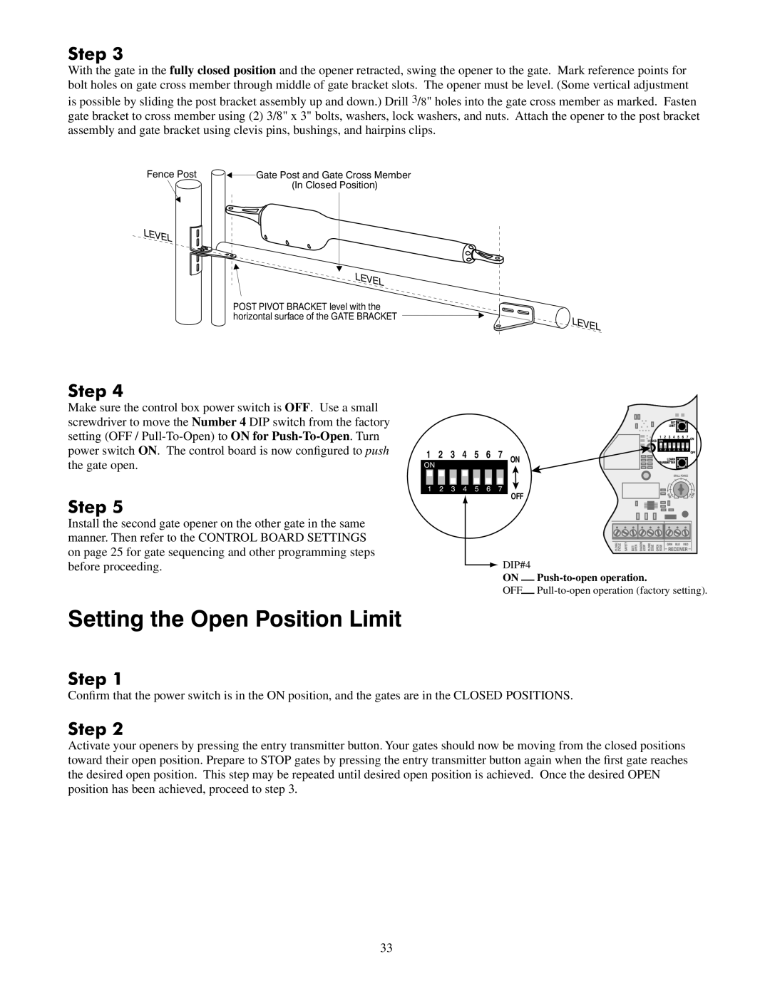 GTO 2502, 2550 installation manual Setting the Open Position Limit 