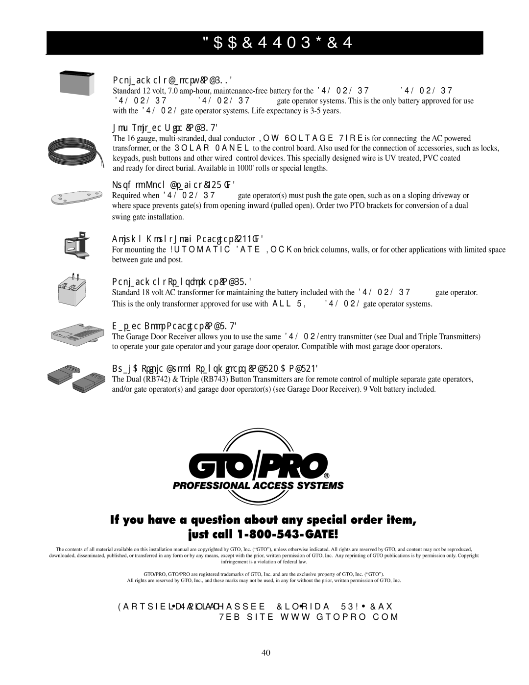 GTO 2550, 2502 installation manual Replacement Battery RB500 