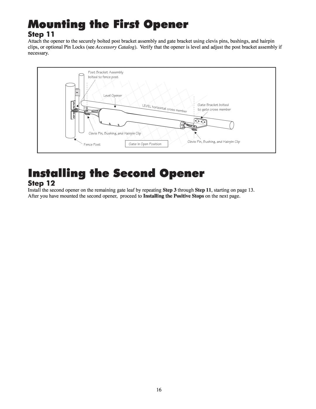 GTO 2550, 2502 installation manual Mounting the First Opener, Installing the Second Opener, Step 