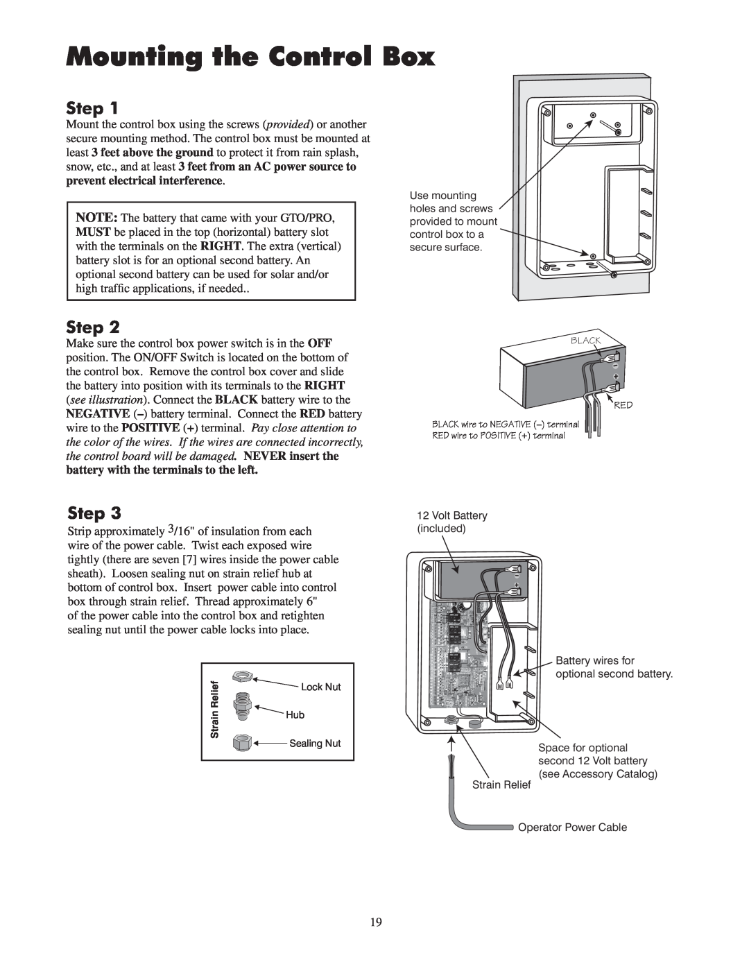 GTO 2502, 2550 installation manual Mounting the Control Box, Step 
