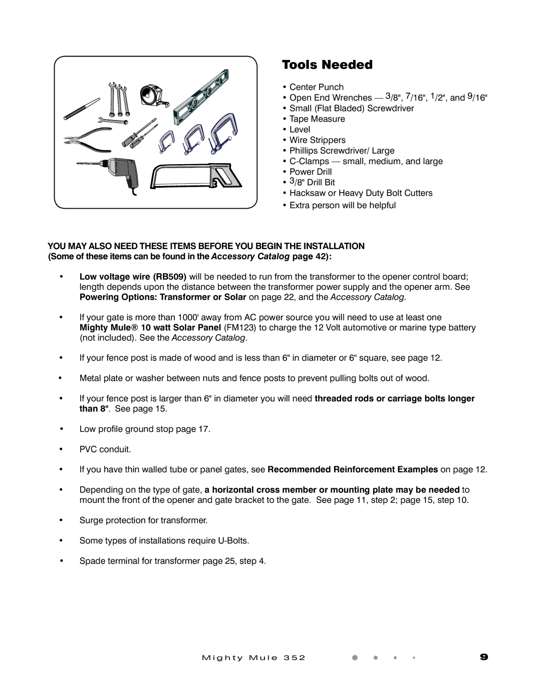 GTO 352 installation manual Tools Needed 