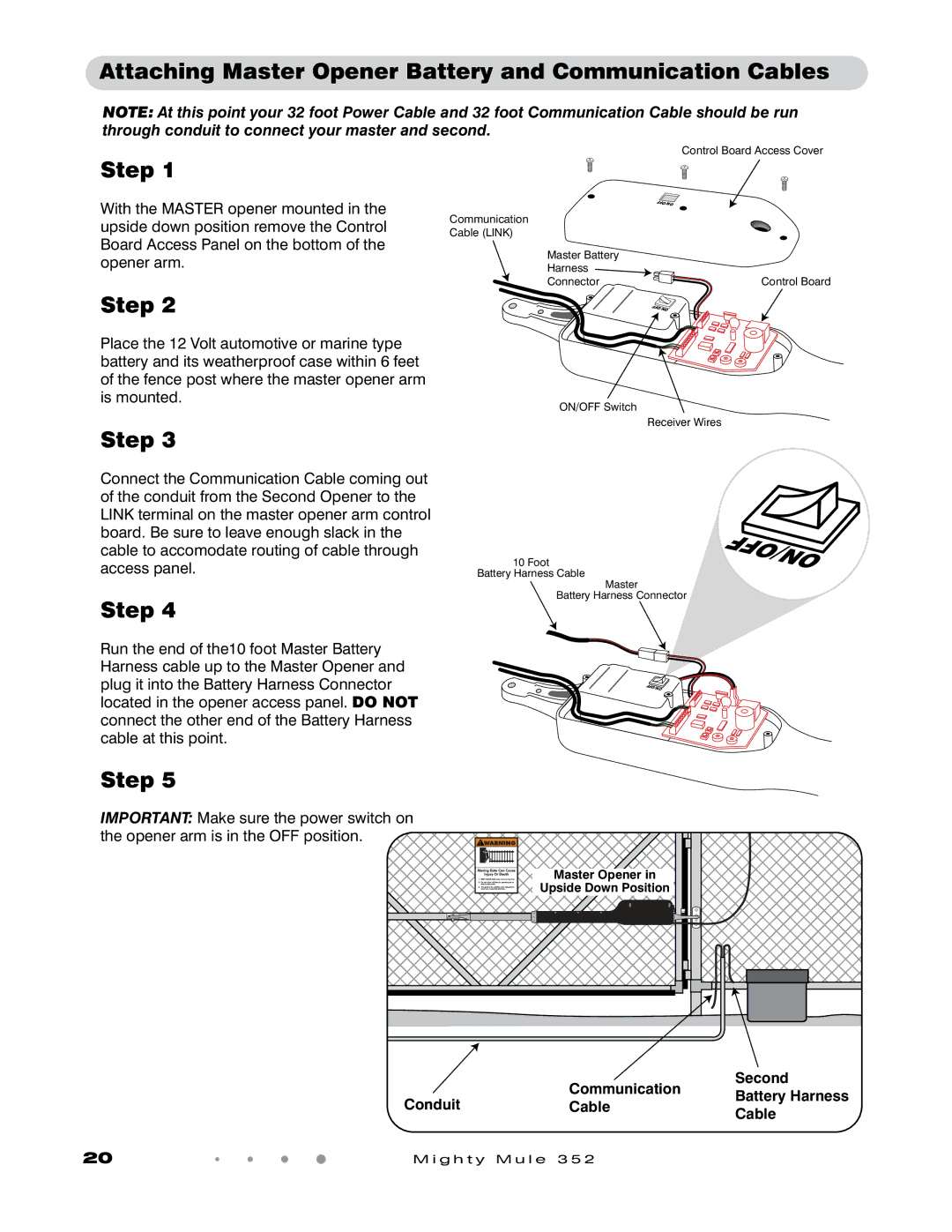 GTO 352 installation manual Communication Second Conduit, Cable 