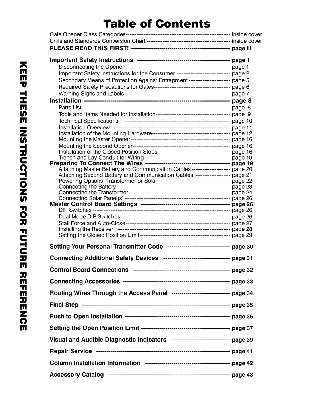 GTO 352 installation manual Table of Contents 