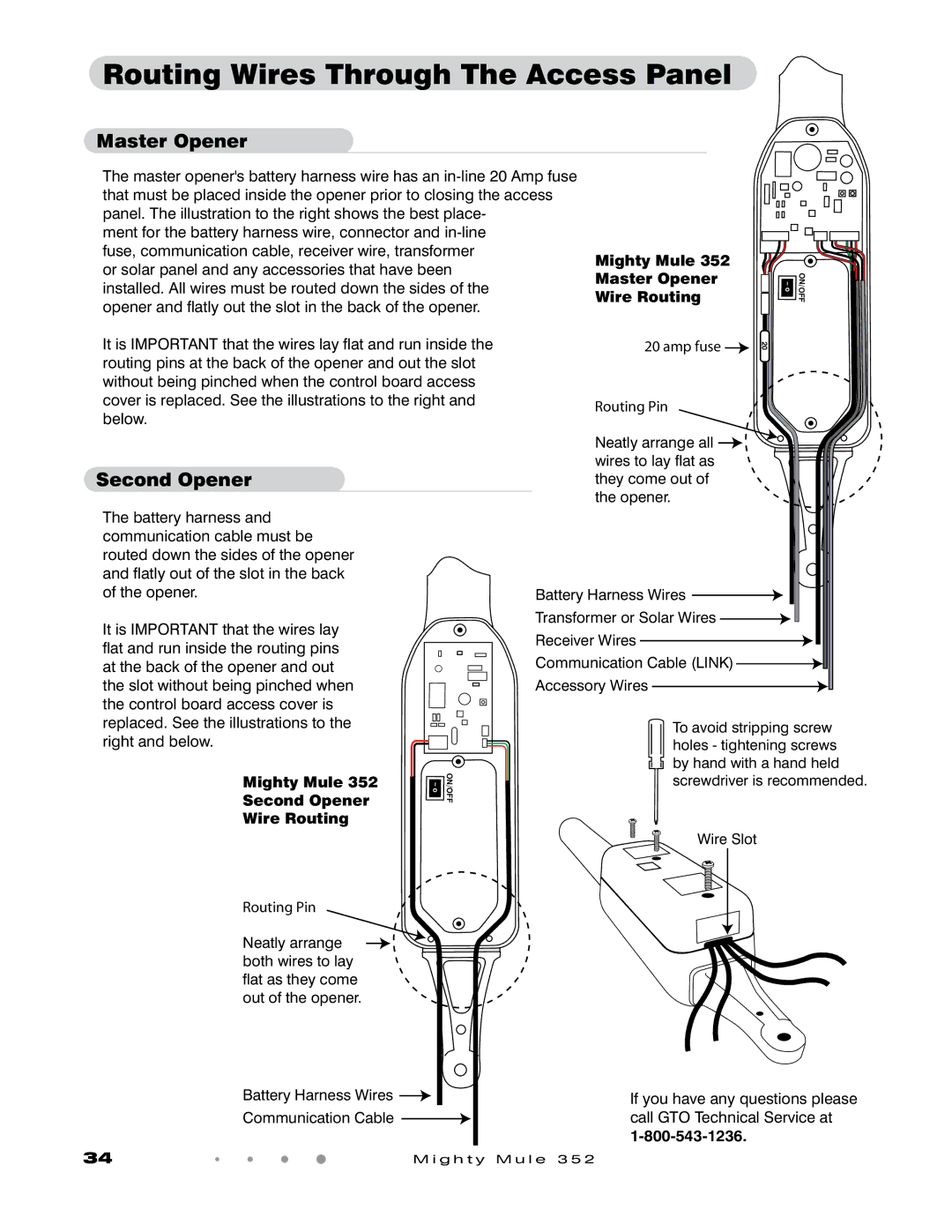 GTO 352 installation manual Routing Wires Through The Access Panel, Master Opener, Second Opener 