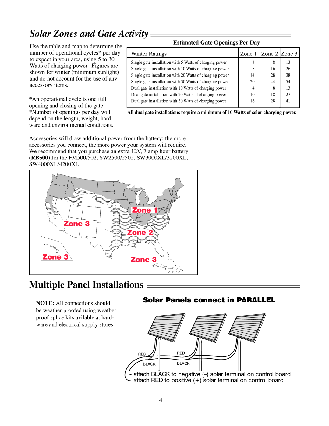 GTO FM121 installation manual Multiple Panel Installations, Estimated Gate Openings Per Day 