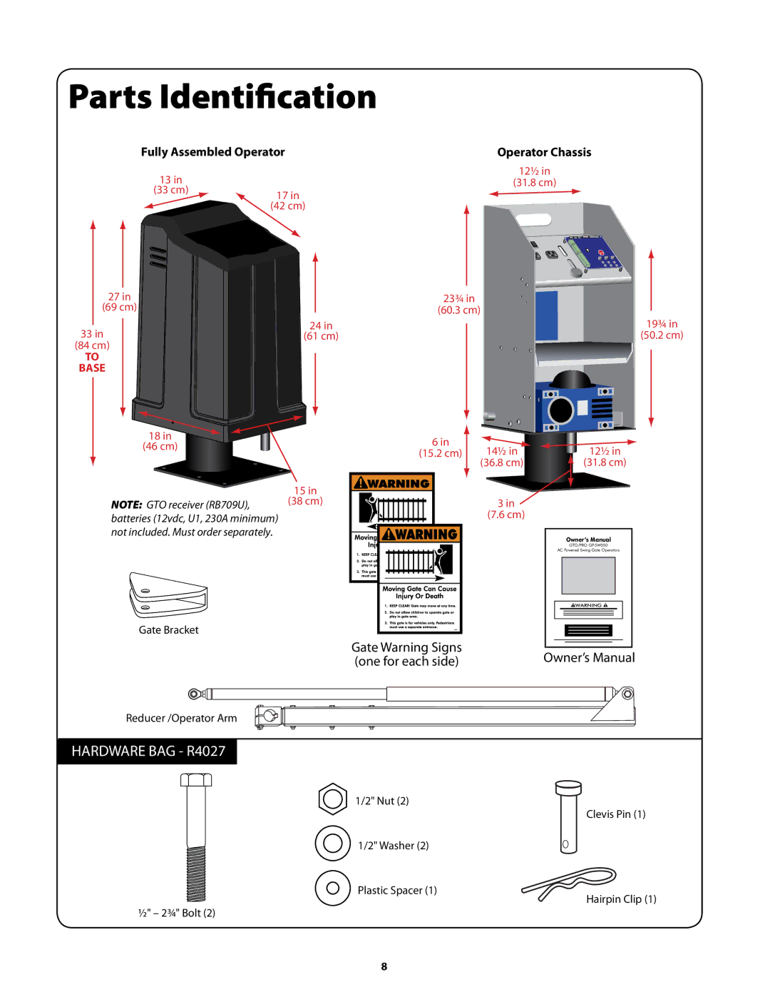 GTO GP-SW050 owner manual Parts Identification, Operator Chassis 