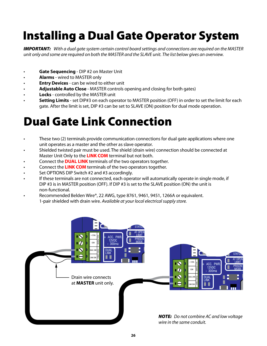 GTO GP-SW050 owner manual Installing a Dual Gate Operator System, Dual Gate Link Connection 