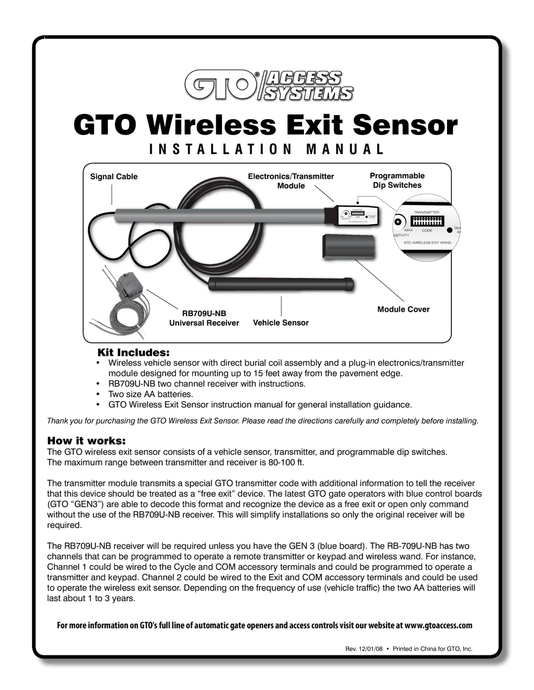 GTO GTO installation manual Kit Includes, How it works 