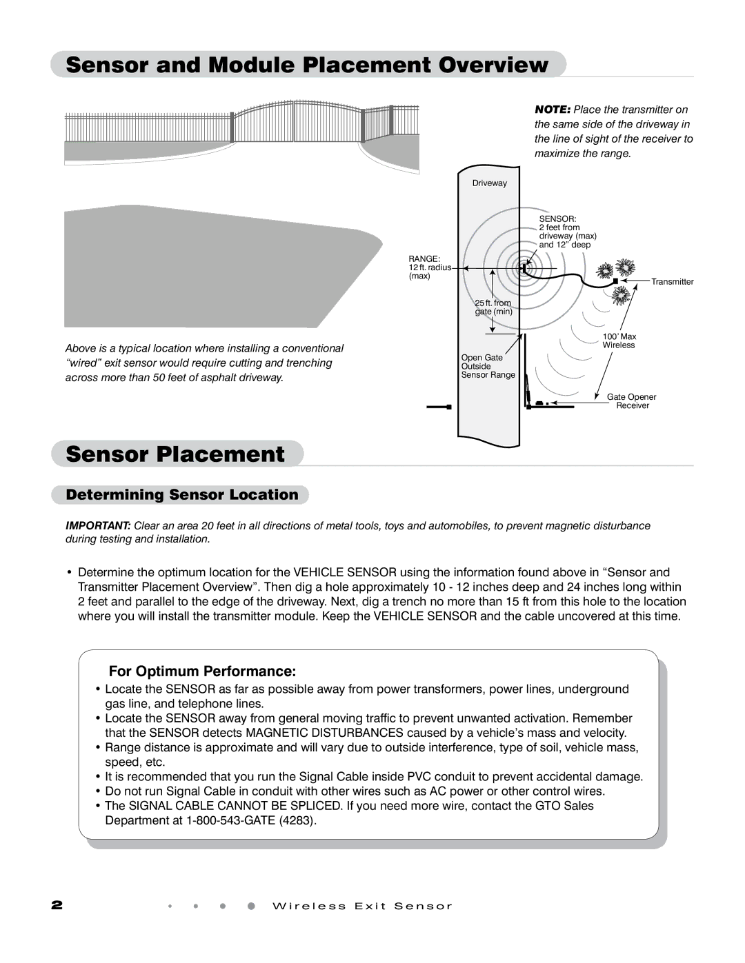 GTO GTO Sensor and Module Placement Overview, Sensor Placement, Determining Sensor Location, For Optimum Performance 