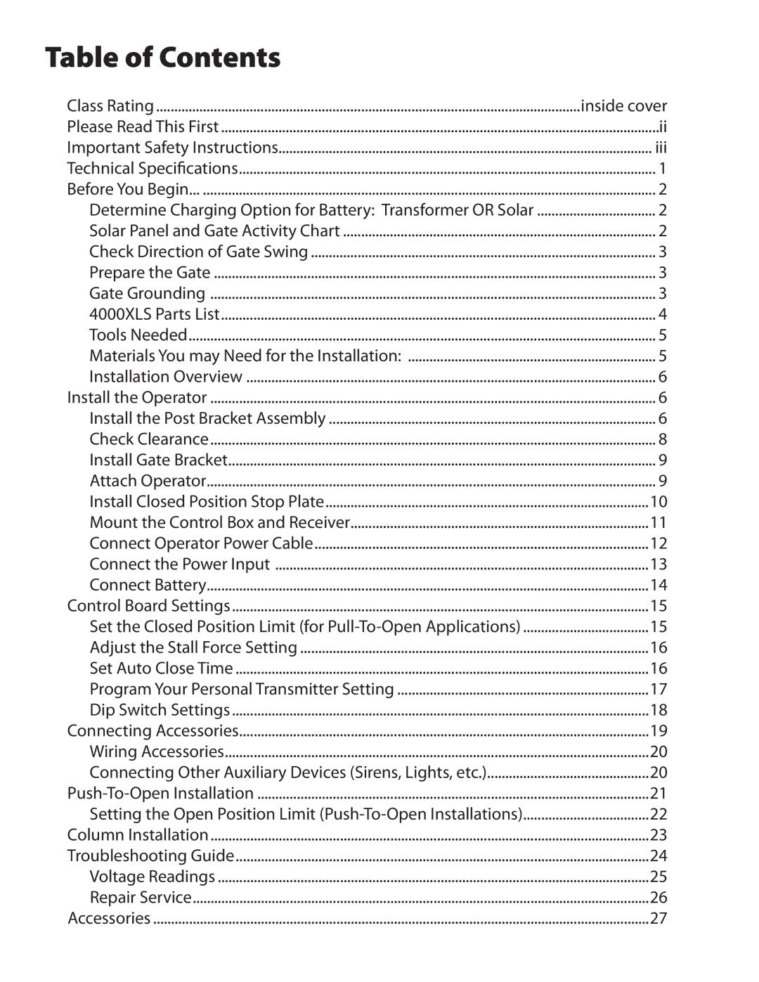 GTO R4854 01, 10, 12 installation manual Table of Contents 