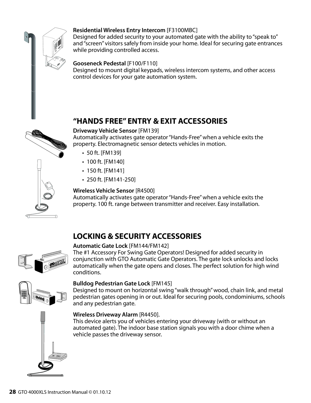 GTO 12, R4854 01 Residential Wireless Entry Intercom F3100MBC, Gooseneck Pedestal F100/F110, Driveway Vehicle Sensor FM139 