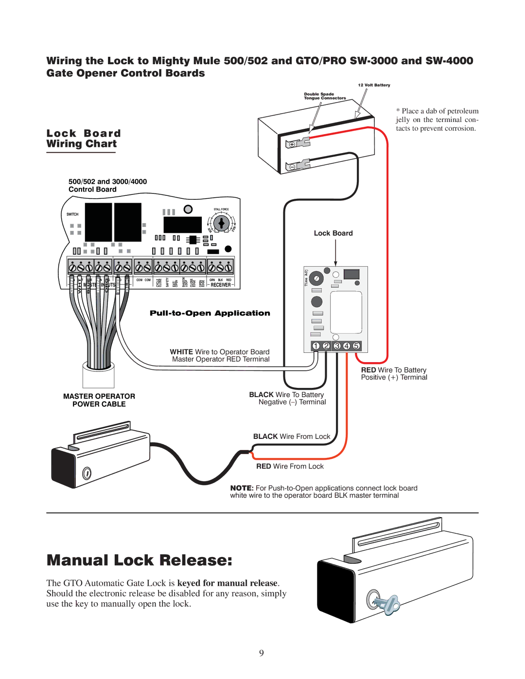 GTO RB909 installation manual Manual Lock Release, Red Blk 