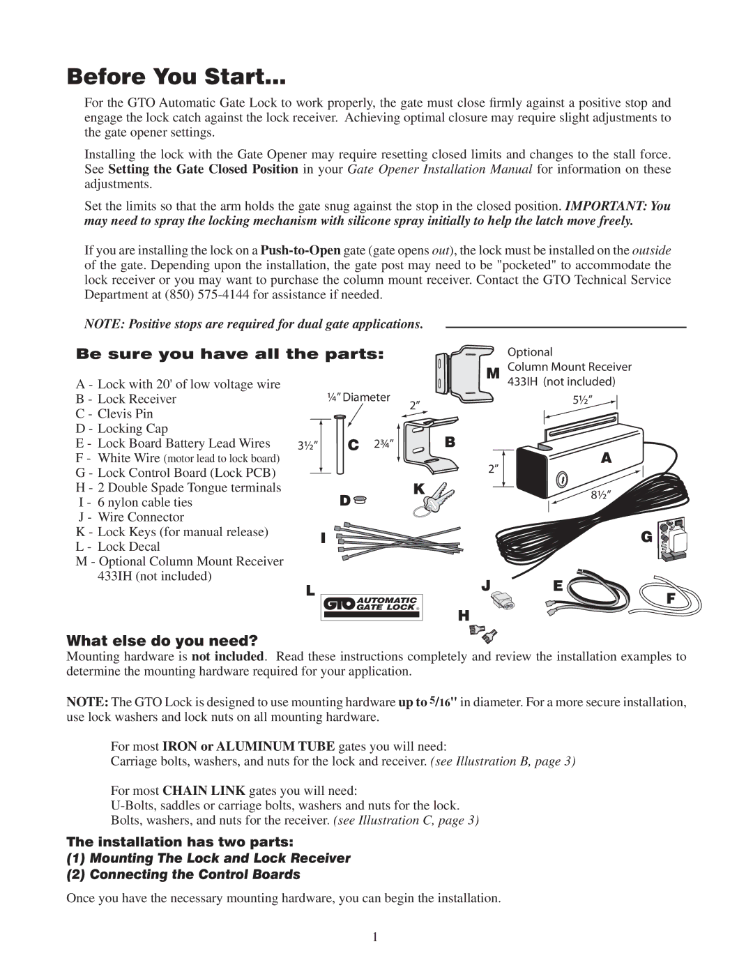 GTO RB909 installation manual Before You Start, Be sure you have all the parts, What else do you need? 