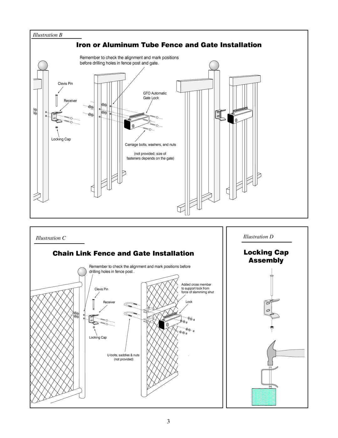 GTO RB909 Iron or Aluminum Tube Fence and Gate Installation, Chain Link Fence and Gate Installation, Locking Cap Assembly 