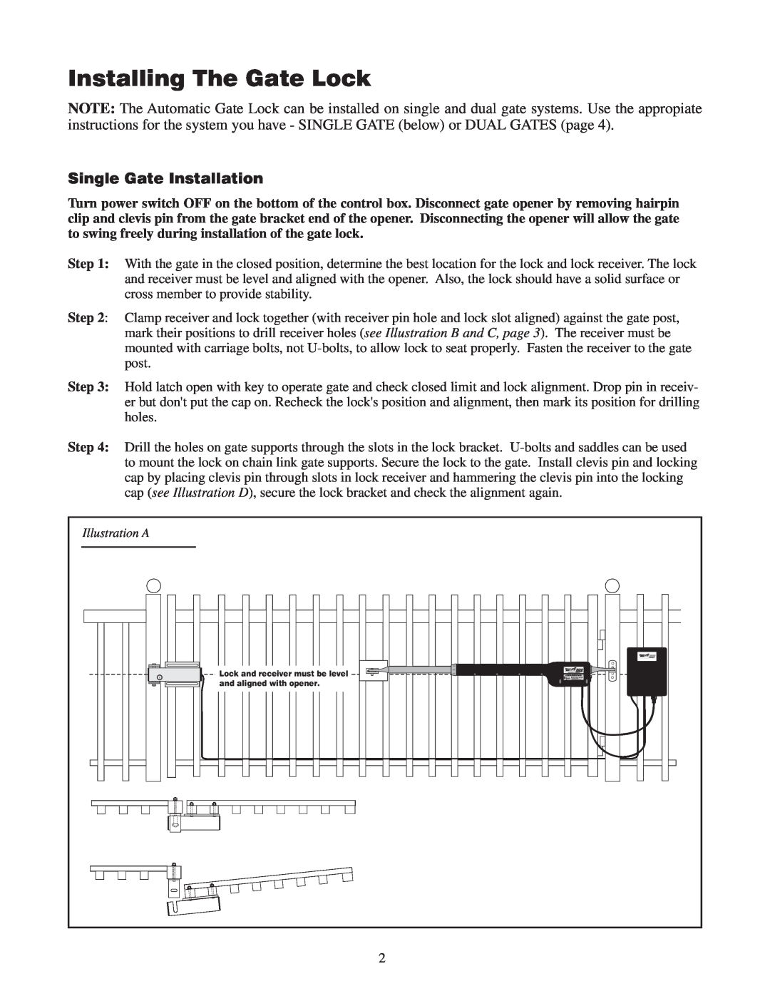 GTO RB909 installation manual Installing The Gate Lock, Single Gate Installation 