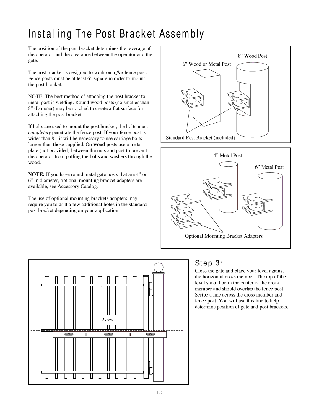 GTO RB923 rev installation manual Installing The Post Bracket Assembly 