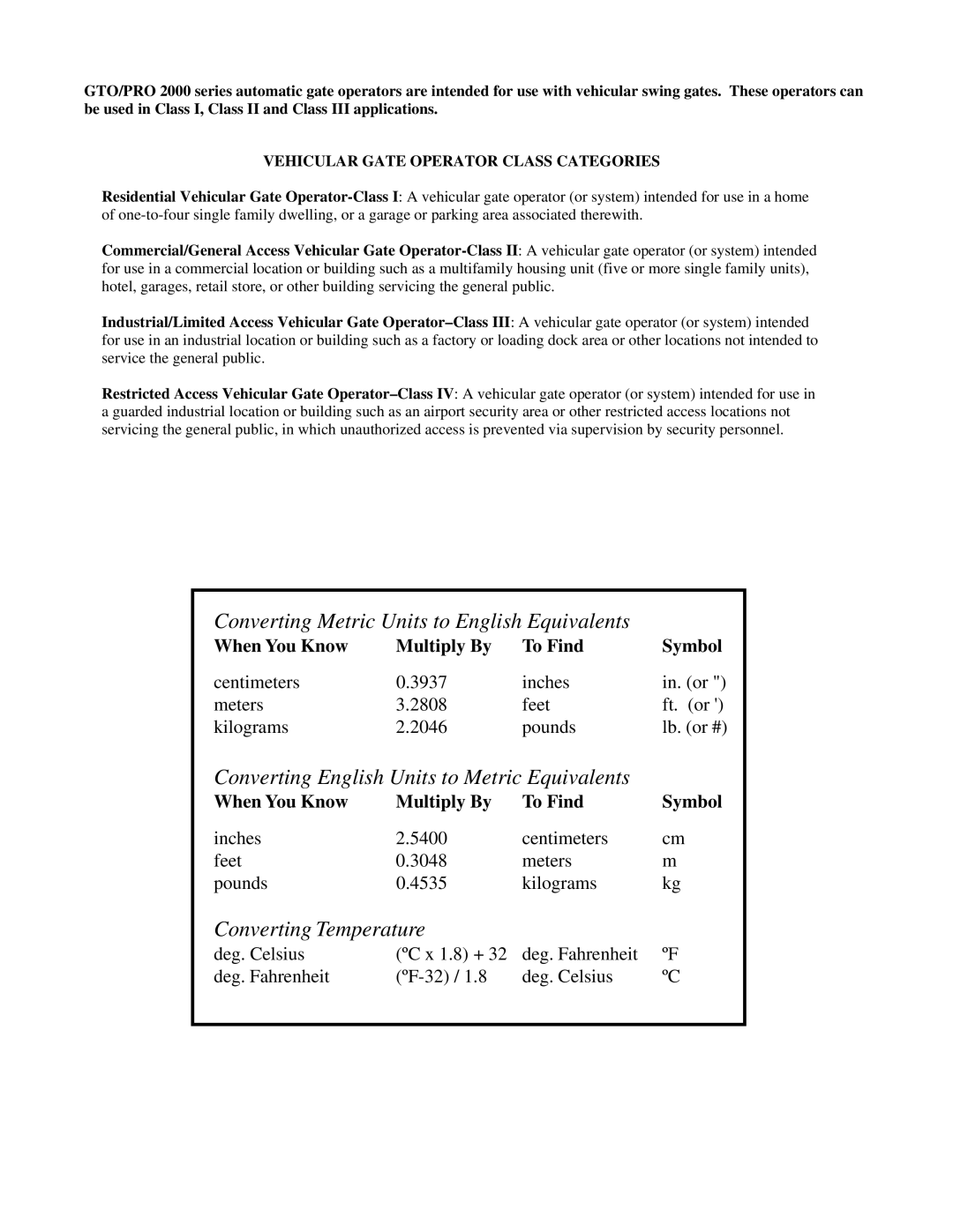 GTO RB923 rev installation manual Converting Temperature 