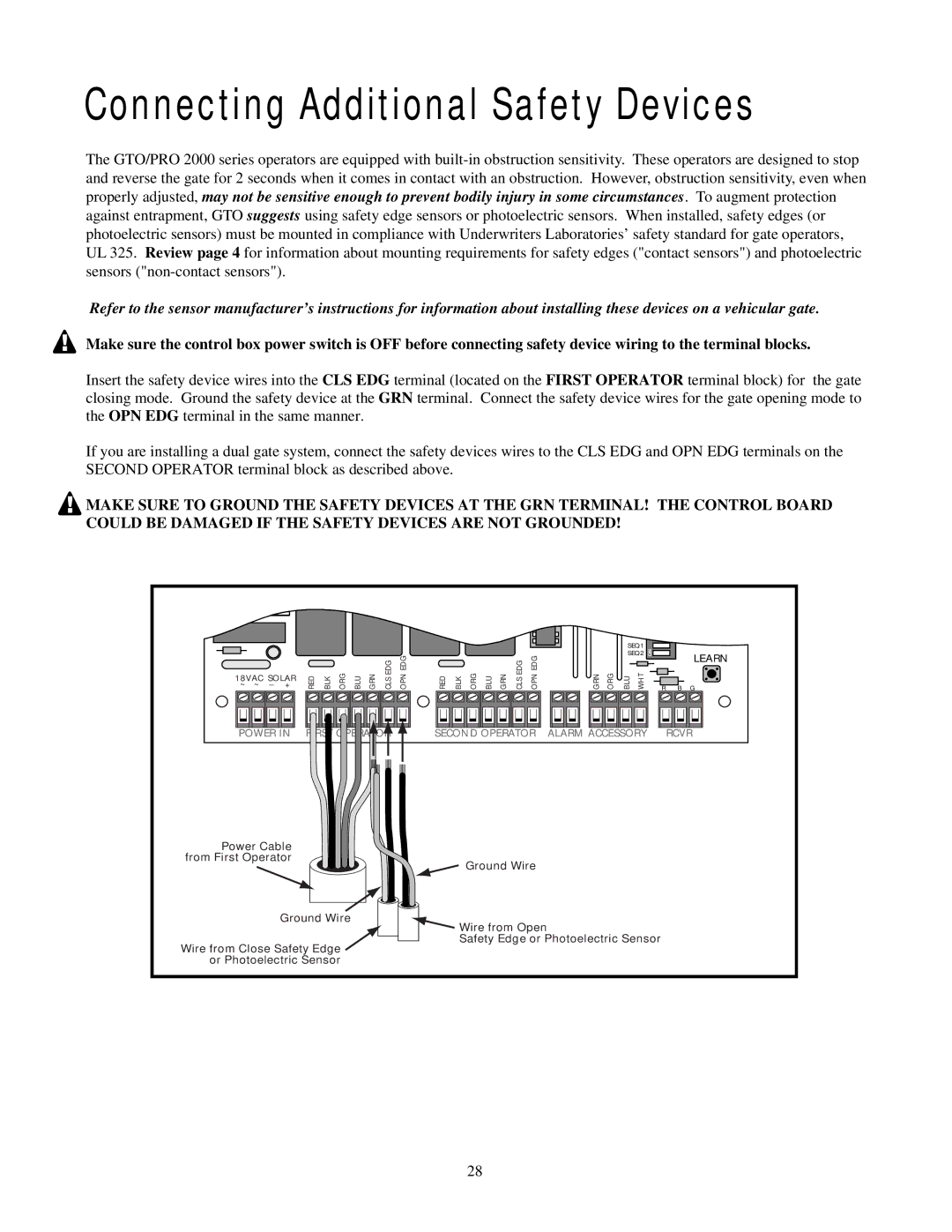 GTO RB923 rev installation manual Connecting Additional Safety Devices 