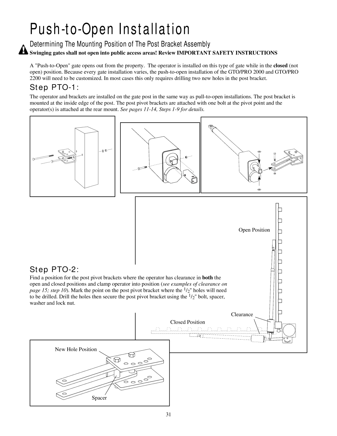 GTO RB923 rev installation manual Push-to-Open Installation, Step PTO-1, Step PTO-2 