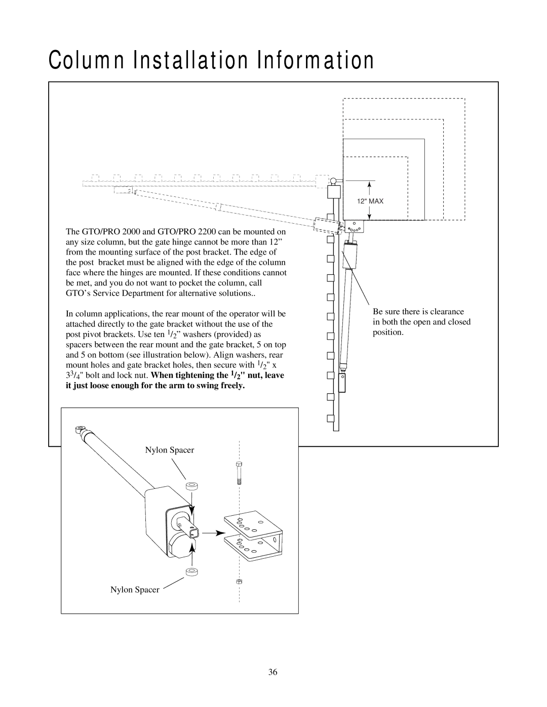 GTO RB923 rev installation manual Column Installation Information 