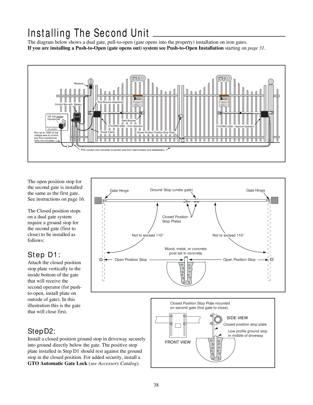 GTO RB923 rev Installing The Second Unit, Step D1, StepD2, GTO Automatic Gate Lock see Accessory Catalog 
