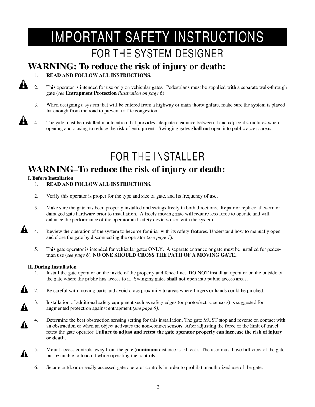 GTO RB923 rev installation manual Before Installation, II. During Installation 