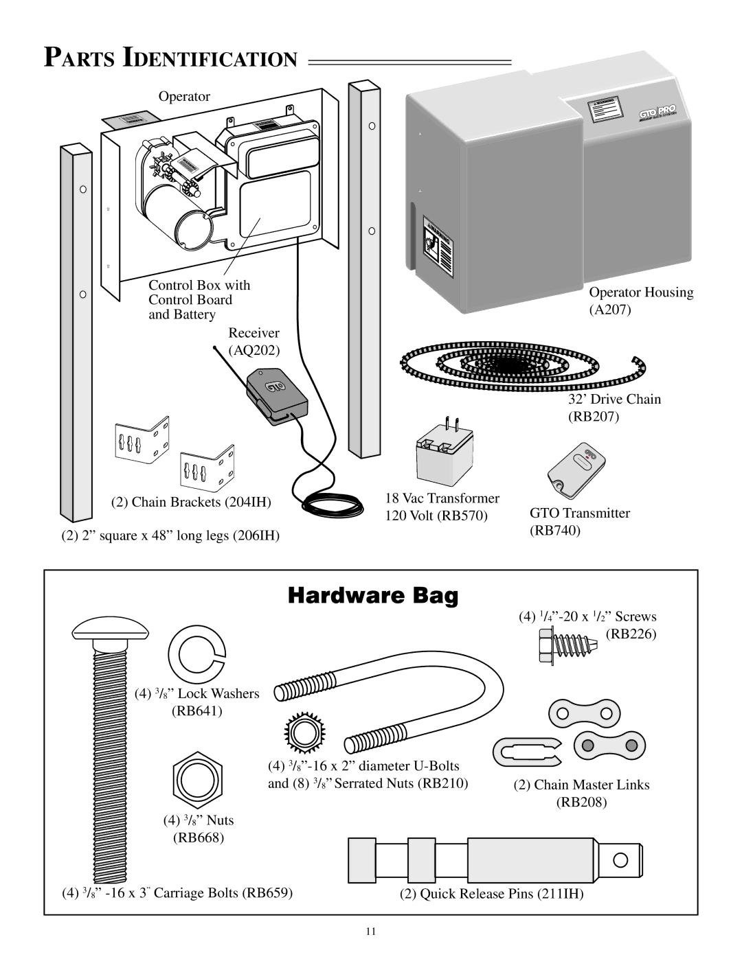 GTO SL-2000B, SL-1000B installation manual Parts Identification 