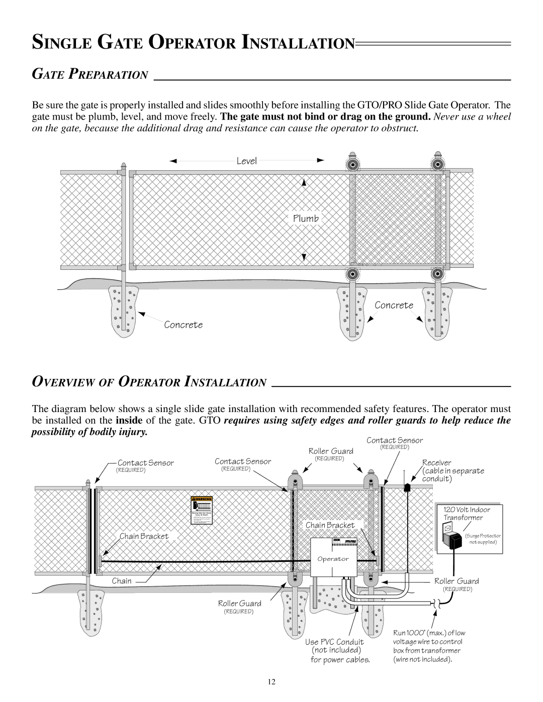 GTO SL-1000B, SL-2000B Single Gate Operator Installation, Gate Preparation, Overview of Operator Installation 