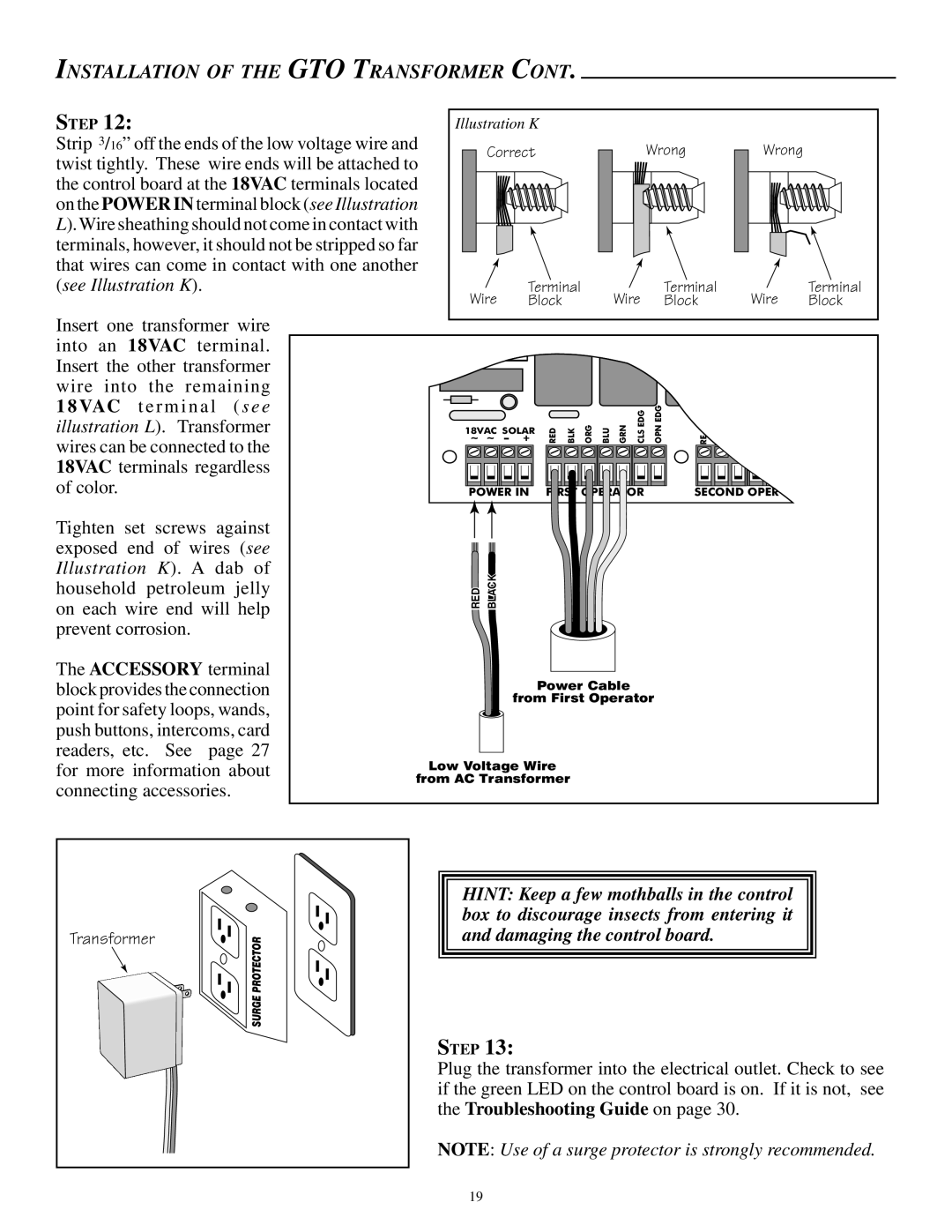 GTO SL-2000B, SL-1000B installation manual See Illustration K, 18VAC 