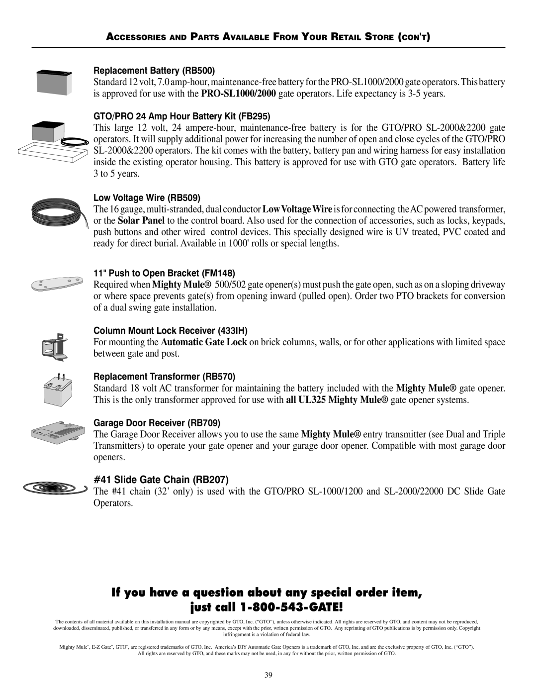 GTO SL-2000B, SL-1000B installation manual #41 Slide Gate Chain RB207 