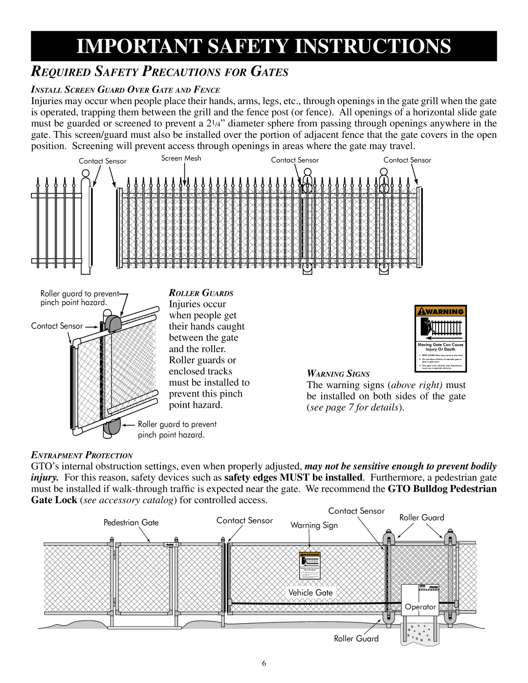 GTO SL-1000B, SL-2000B installation manual Required Safety Precautions for Gates, Point hazard 