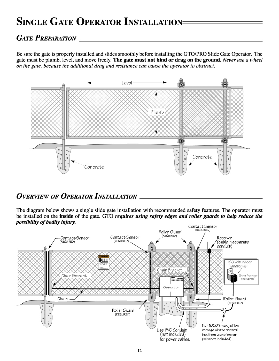 GTO SL-1000B, SL-2000B Single Gate Operator Installation, Gate Preparation, Overview Of Operator Installation 