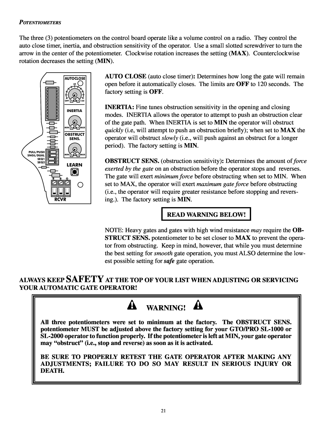 GTO SL-2000B, SL-1000B installation manual Read Warning Below 