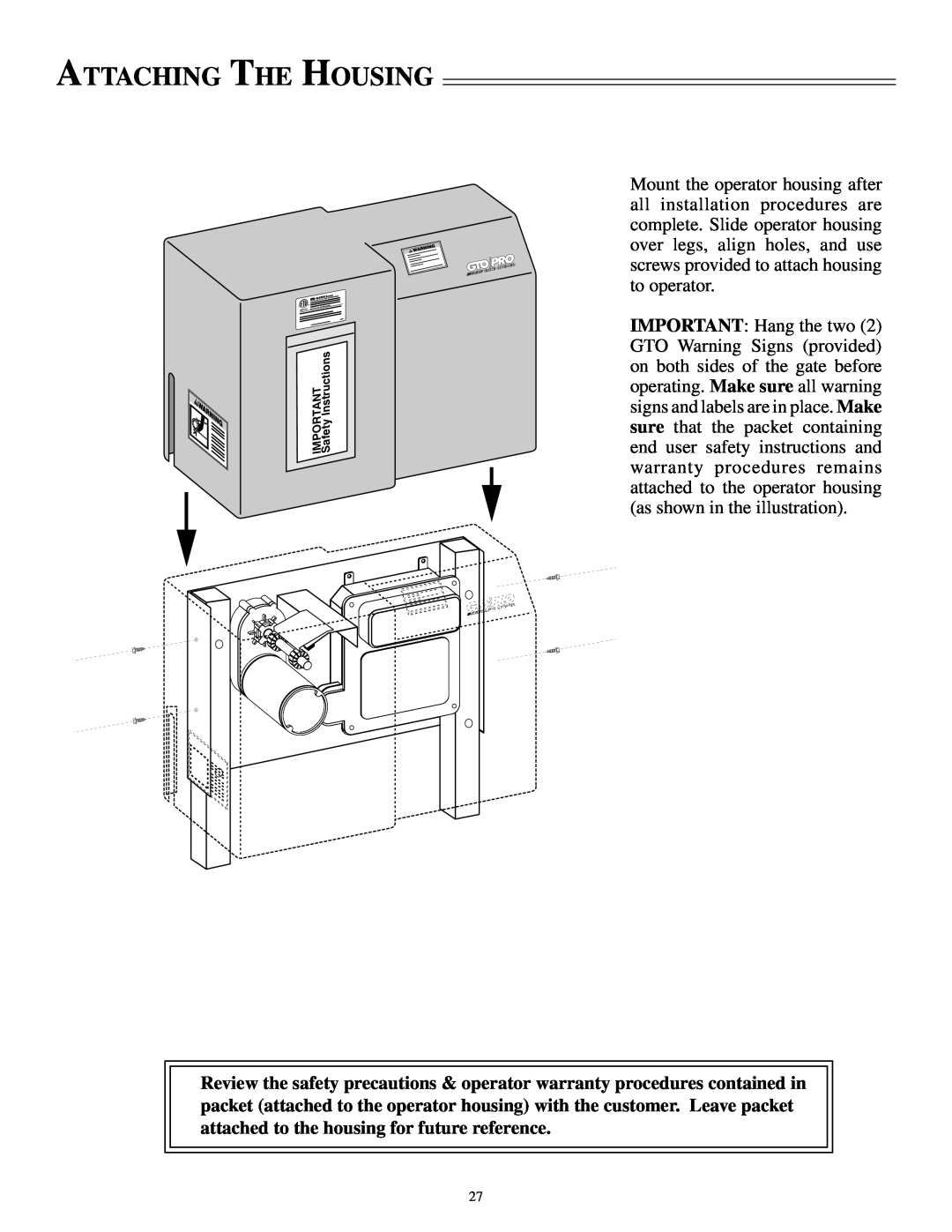 GTO SL-2000B, SL-1000B installation manual Attaching The Housing, IMPORTANT Safety Instructions 