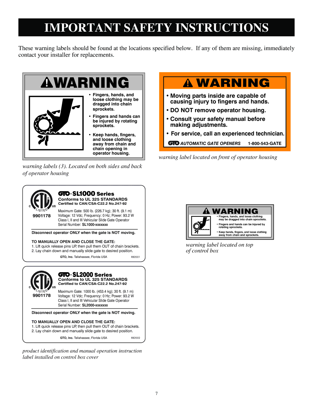 GTO SL-2000, SL-1000 installation manual Series 