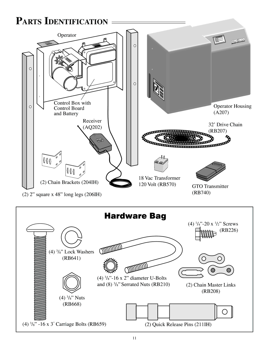 GTO SL-2000, SL-1000 installation manual Parts Identification 