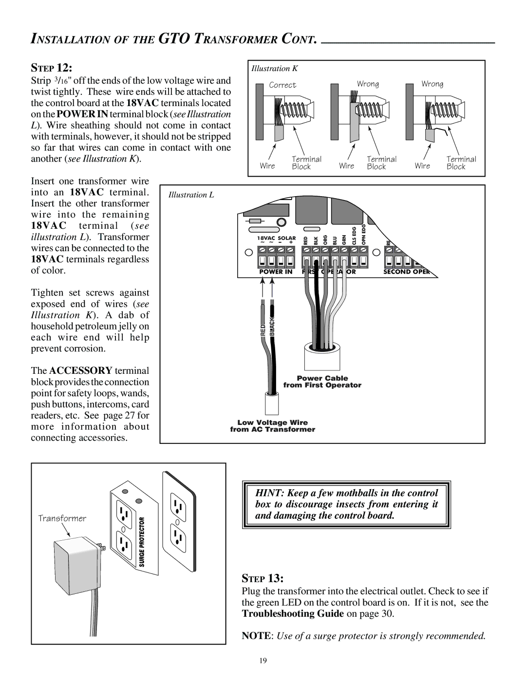 GTO SL-2000, SL-1000 installation manual Another see Illustration K, 18VAC 