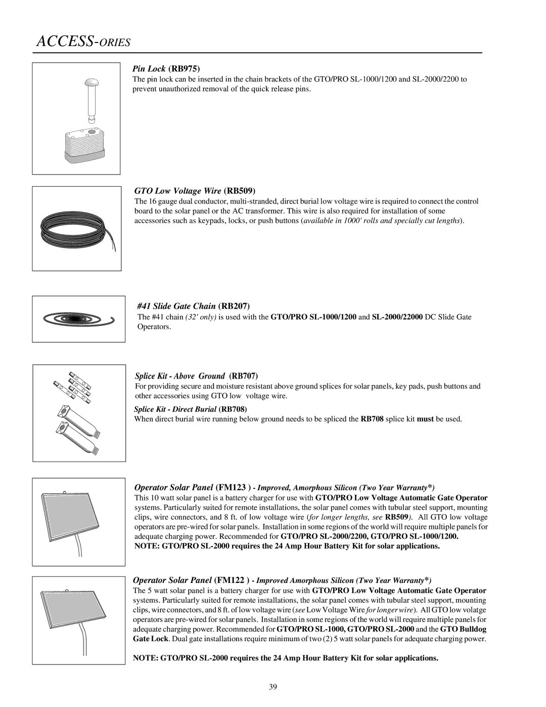 GTO SL-2000, SL-1000 installation manual Access-Ories 