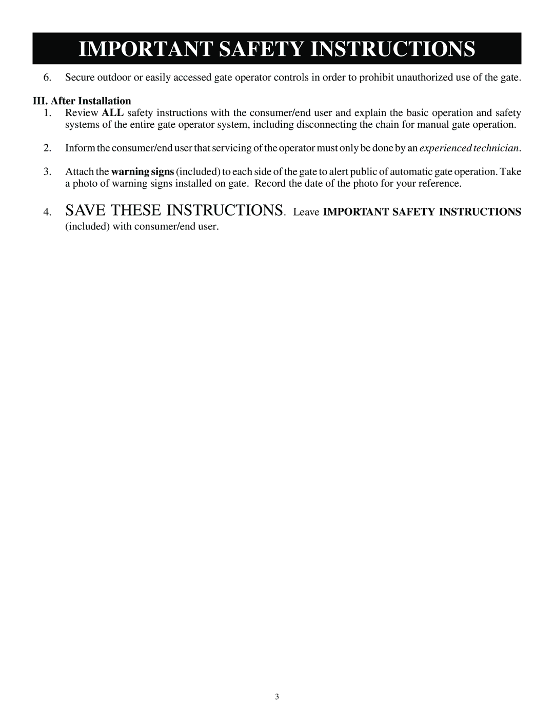 GTO SL-2000, SL-1000 installation manual III. After Installation 